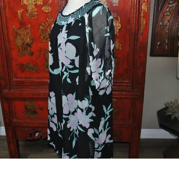 NWT Maeve Anthropology Black Pink Floral Smock Silk Dress- M - Picture 3 of 6